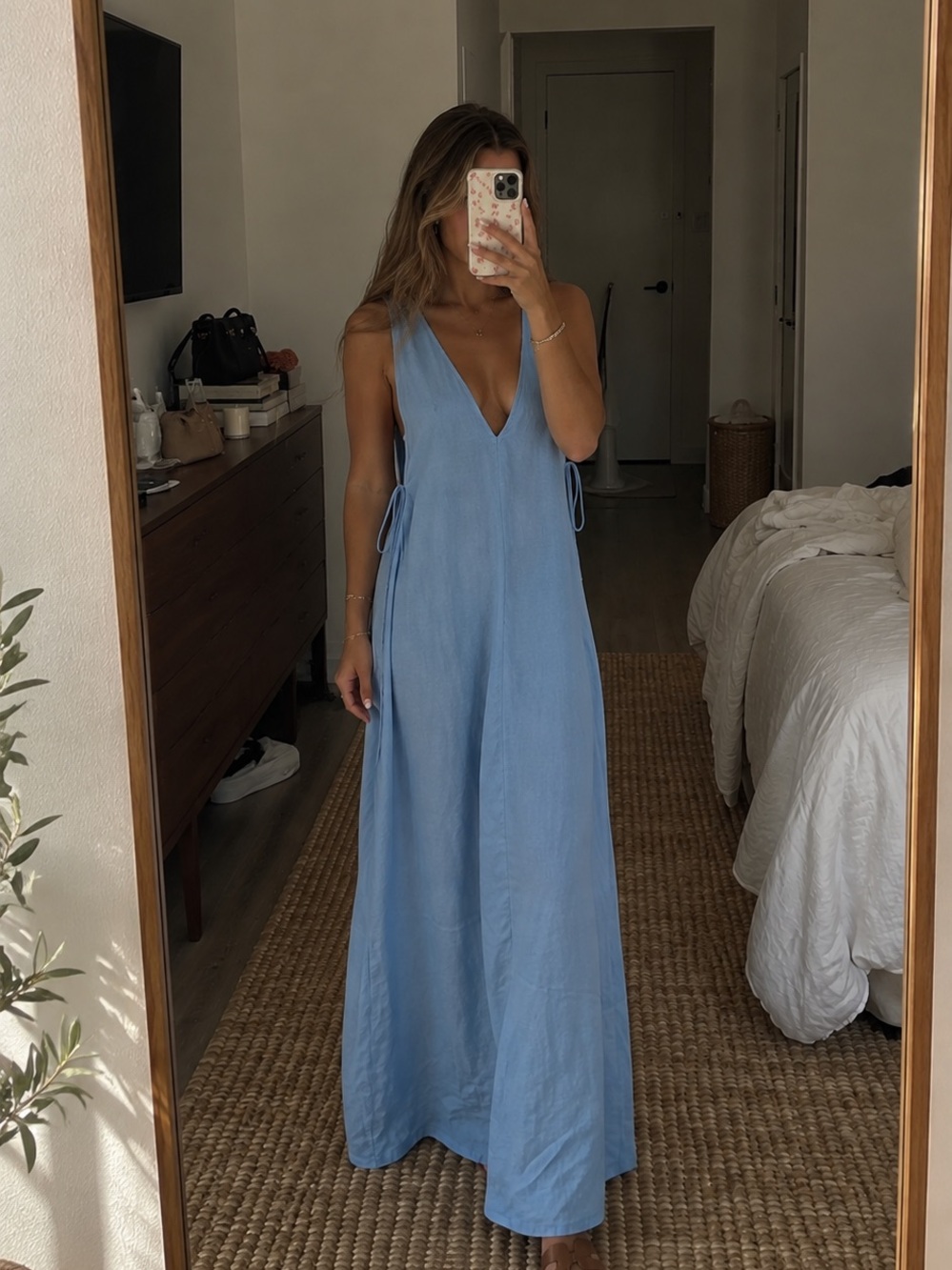 Anthropologie Celandine Plunge-Neck Linen Blend Maxi Dress